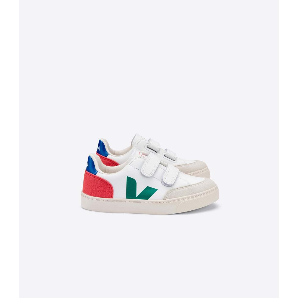 Veja V-12 LEATHER Kids\' Sneakers White/Red | NZ 883FDN